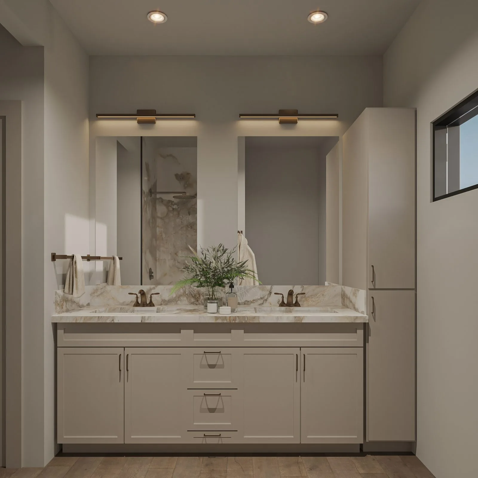 Zahara secondary bathroom rendering — second floor, quartz vanity
